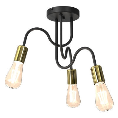 Plafoniera industriale metallo nero-oro Dow 3xE27 Luminex