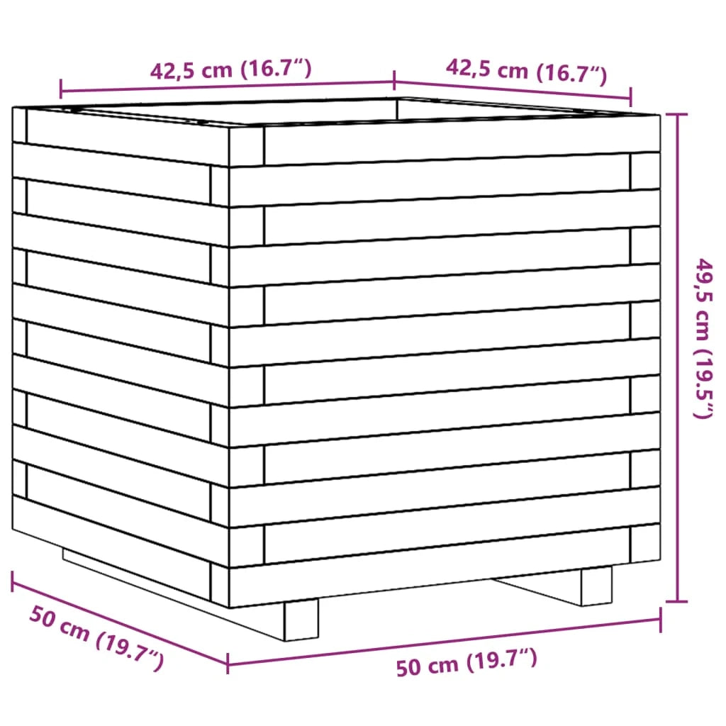 Fioriera rialzata per piante fiori patio giardino finitura a cera 50 x 50 x 49,5 cm legno di pino massiccio marrone 02_0038461