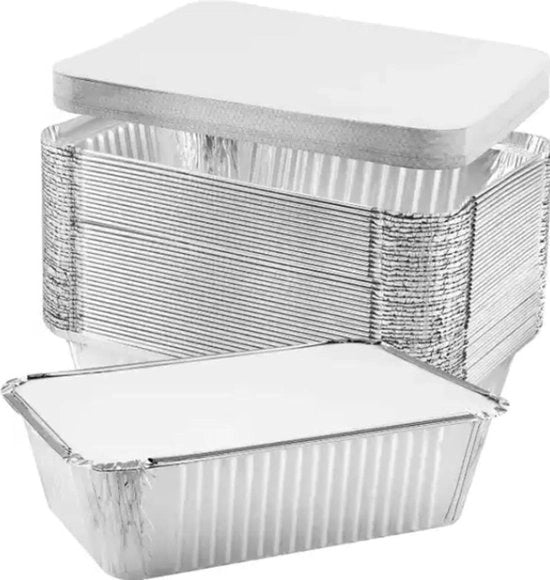 Scaletta in alluminio con coperchio di cartone - 700 ml - 50 pezzi - contenitore monouso - adatto per cucinare, cuocere in forno, grigliare, congelare e conservare alimenti