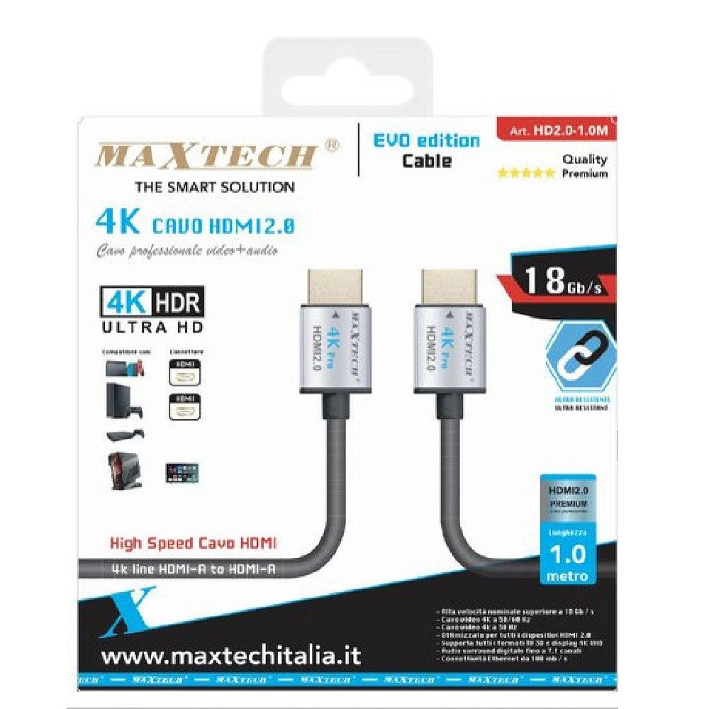 Trade Shop - Cavo Hdmi 2.0 4k Ultra Hd 1 Mt High Speed 18gb/s Audio Video Cavetto Hd2.0-1.0m -