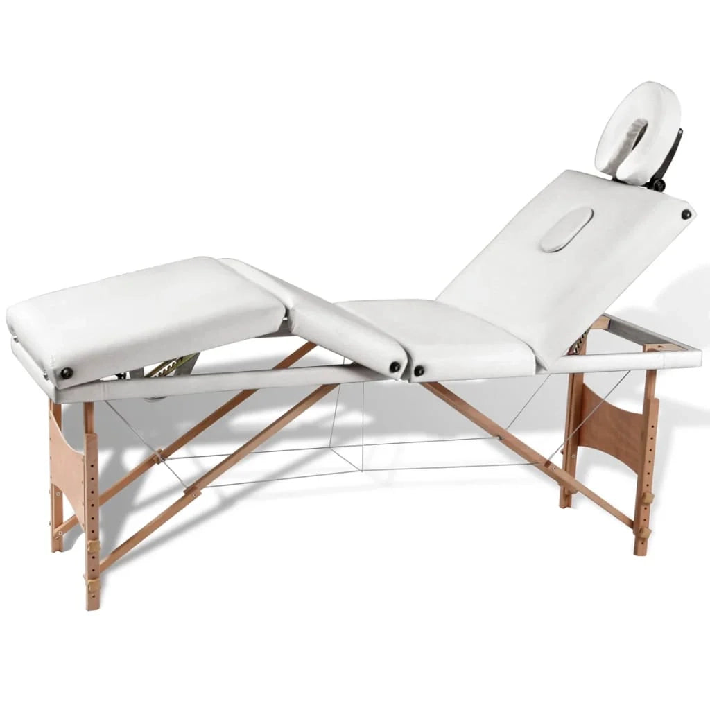 Lettino da massaggio pieghevole a 4 sezioni con struttura in legno bianco crema 02_0001878