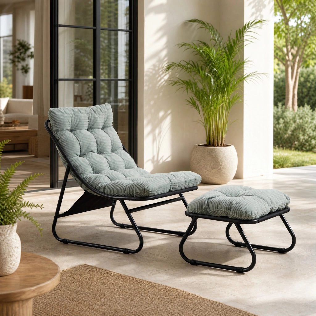POLTRONA da esterno con pouf 65x78x86 cm in acciaio verde chiaro