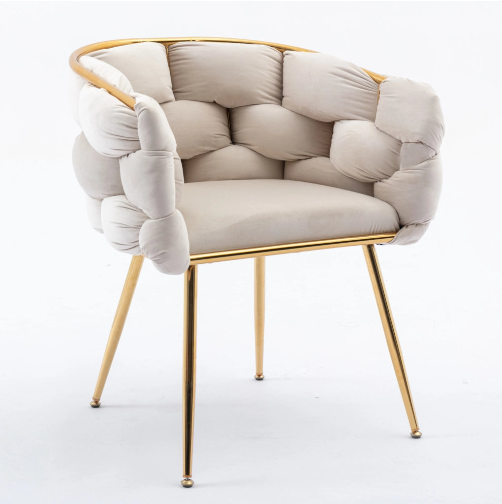 Sedia da accento con braccioli imbottita in velluto beige