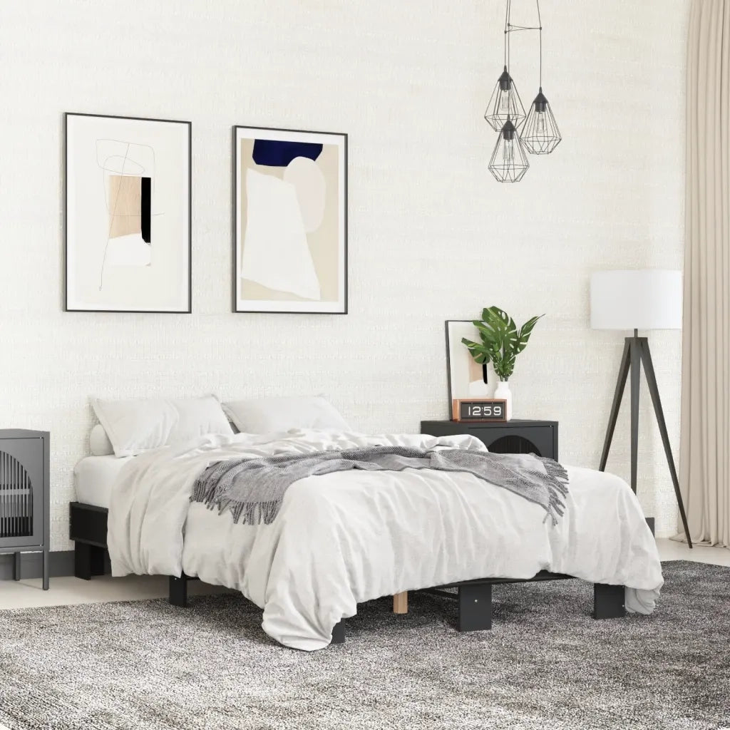 Giroletto-Struttura Letto Nero 140x200 cm in Legno Multistrato e Metallo 831746