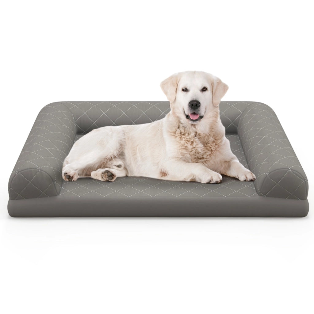 Letto per cani in schiuma con bordi a 3 lati copertura rimovibile e lavabile, Cuccia per cani di taglia media e piccola Grigio
