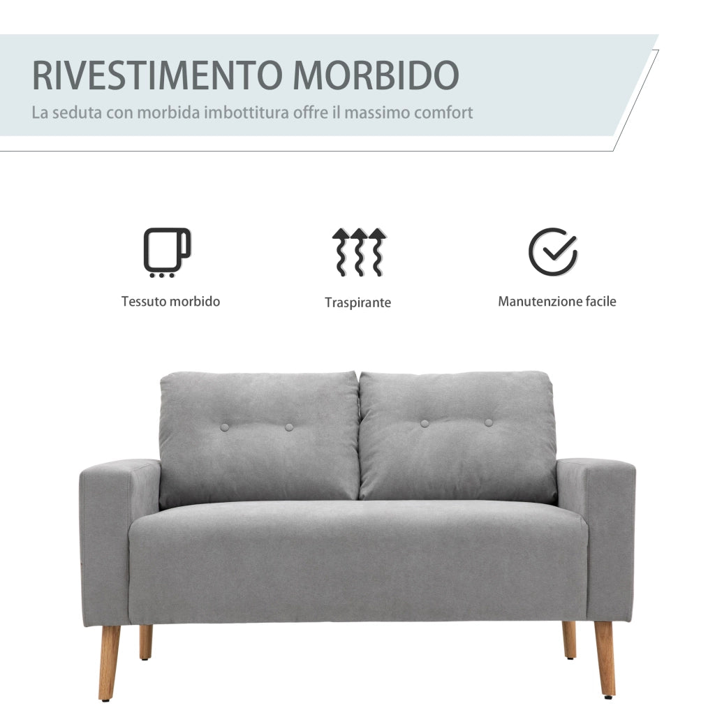 Divano 2 Posti Moderno Trapuntato in Tessuto e Legno ¨C Zephmum ¨C Grigio Chiaro 145x76x88