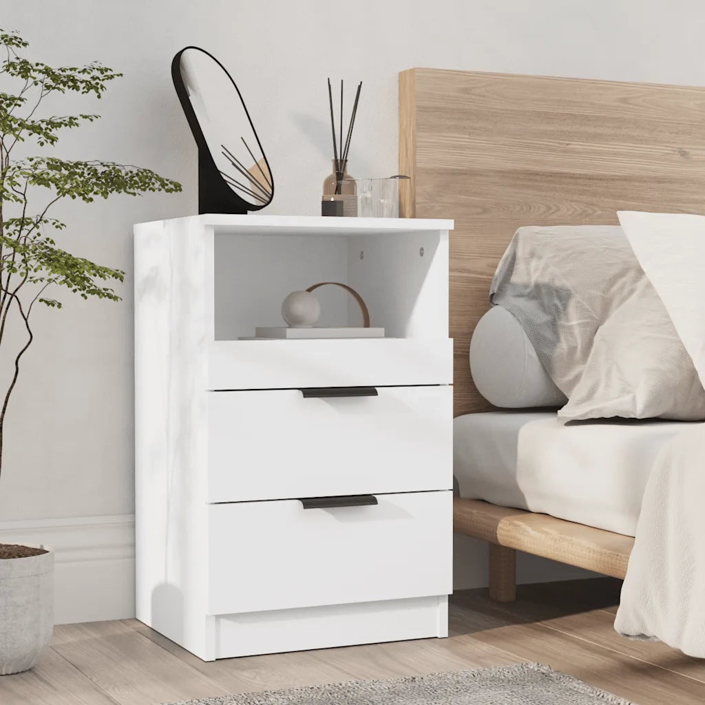Set di 2 Comodini | Armadio da Notte | Mobiletto da notte a Muro Bianchi in Legno Multistrato
