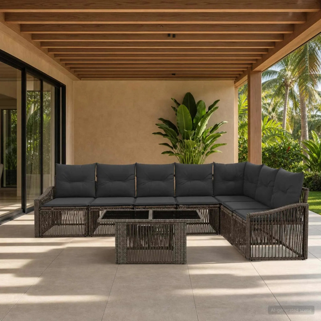 Set Divano da Giardino 8 pz Grigio e Grigio Scuro polyrattan 3437255