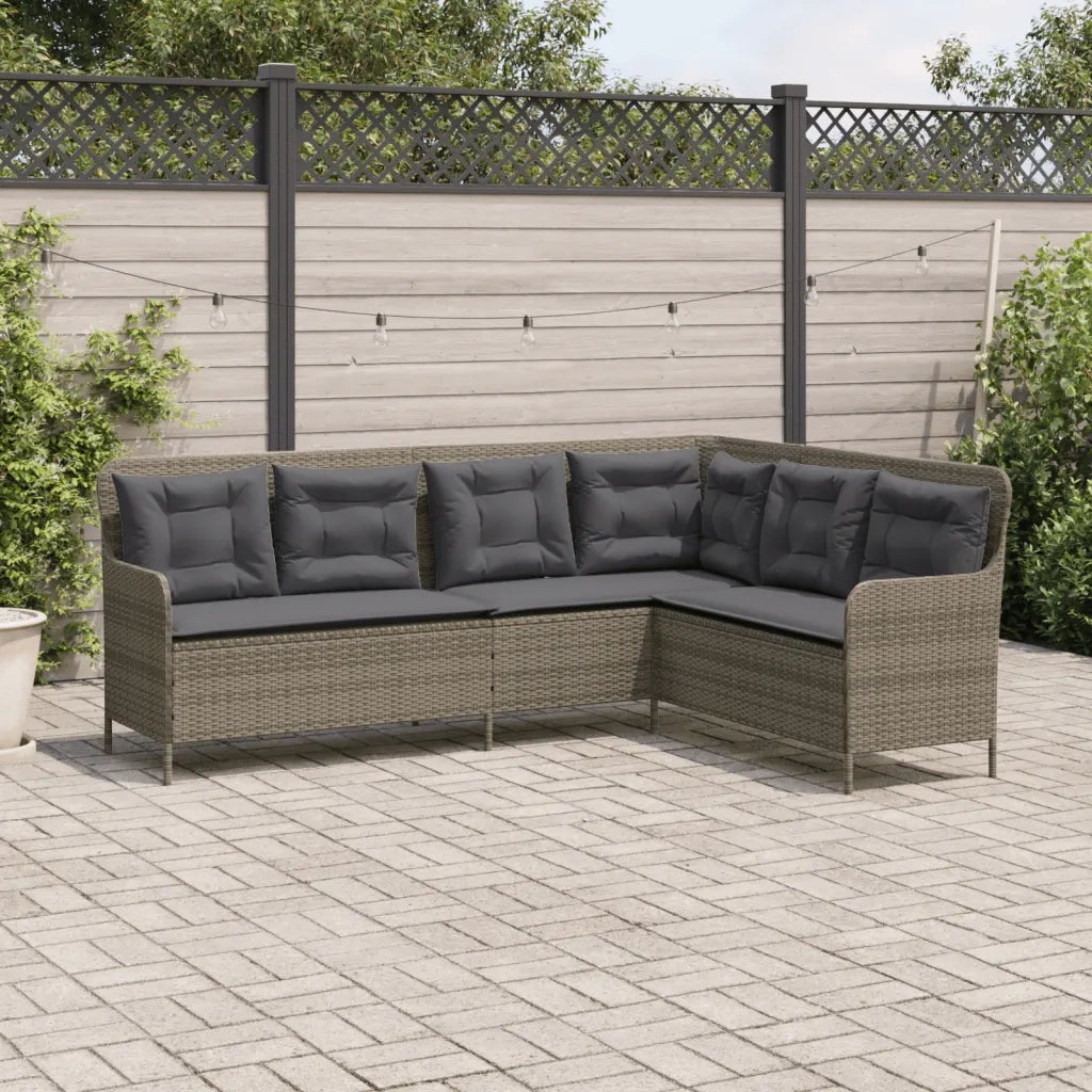 Divano da Giardino con Cuscini a L Grigio in Polyrattan