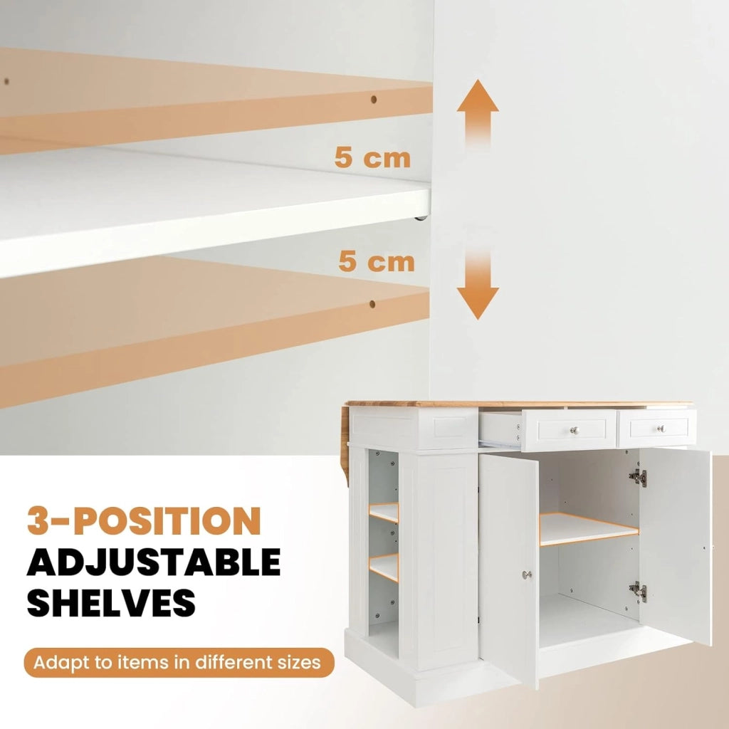 Armadietto da cucina con piano di lavoro espandibile, isola della cucina, in legno, credenza per sala da pranzo, con cassetti, armadio e scaffalatura, 120 x 61 x 92 cm (Bianco)
