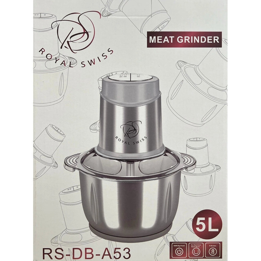 Trade Shop - Tritatutto Elettrico Da 5 Lt Robot Da Cucina Tritacarne A 6 Lame 500w Ciotola In Acciaio -