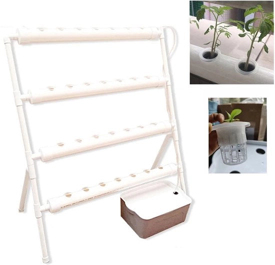 Sistema di irrigazione - Con 36 fori per 36 piante - Sistema per piante - Sostenibile - Bianco - Dimensioni: 45cm x 95 cm x 100 cm