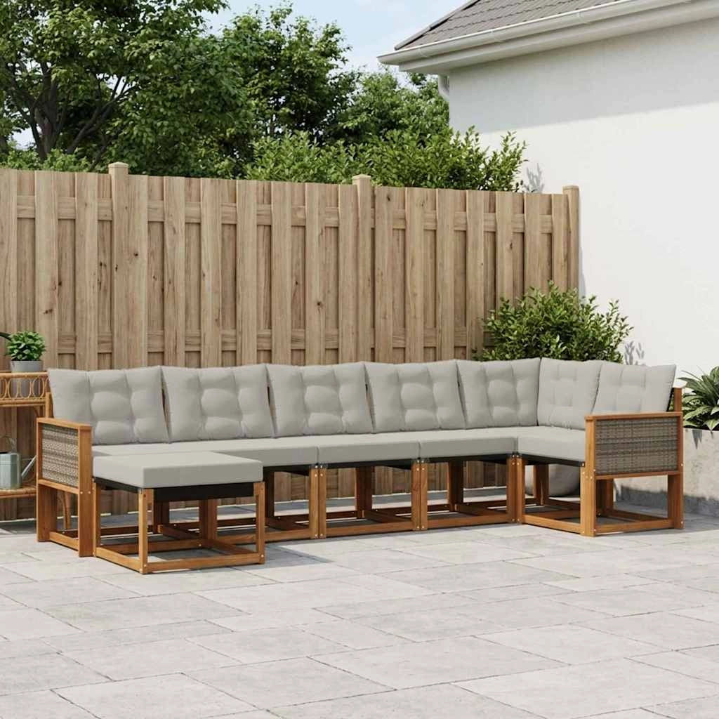 Set di divani da esterno 7 pz Naturale e Grigio Chiaro 3382091