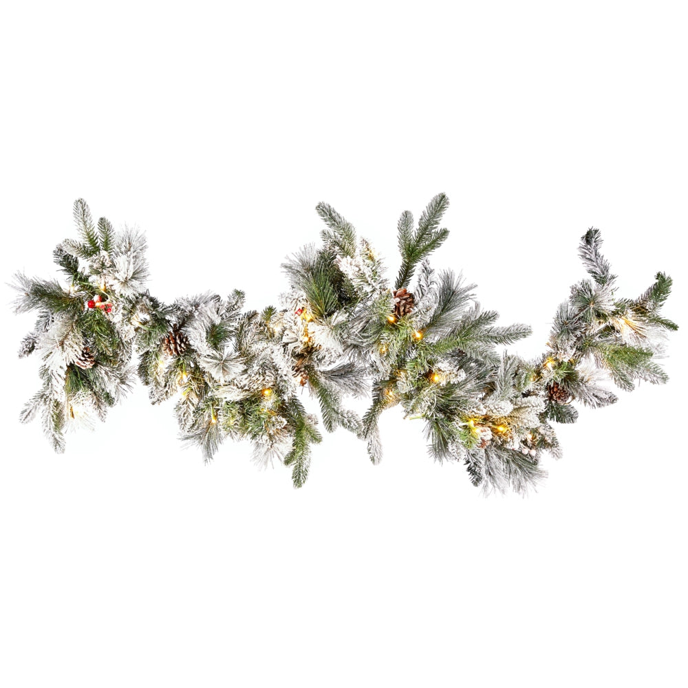 Festone natalizio artificiale innevato con Luci LED 180 cm Decorazione da Parete Bianco