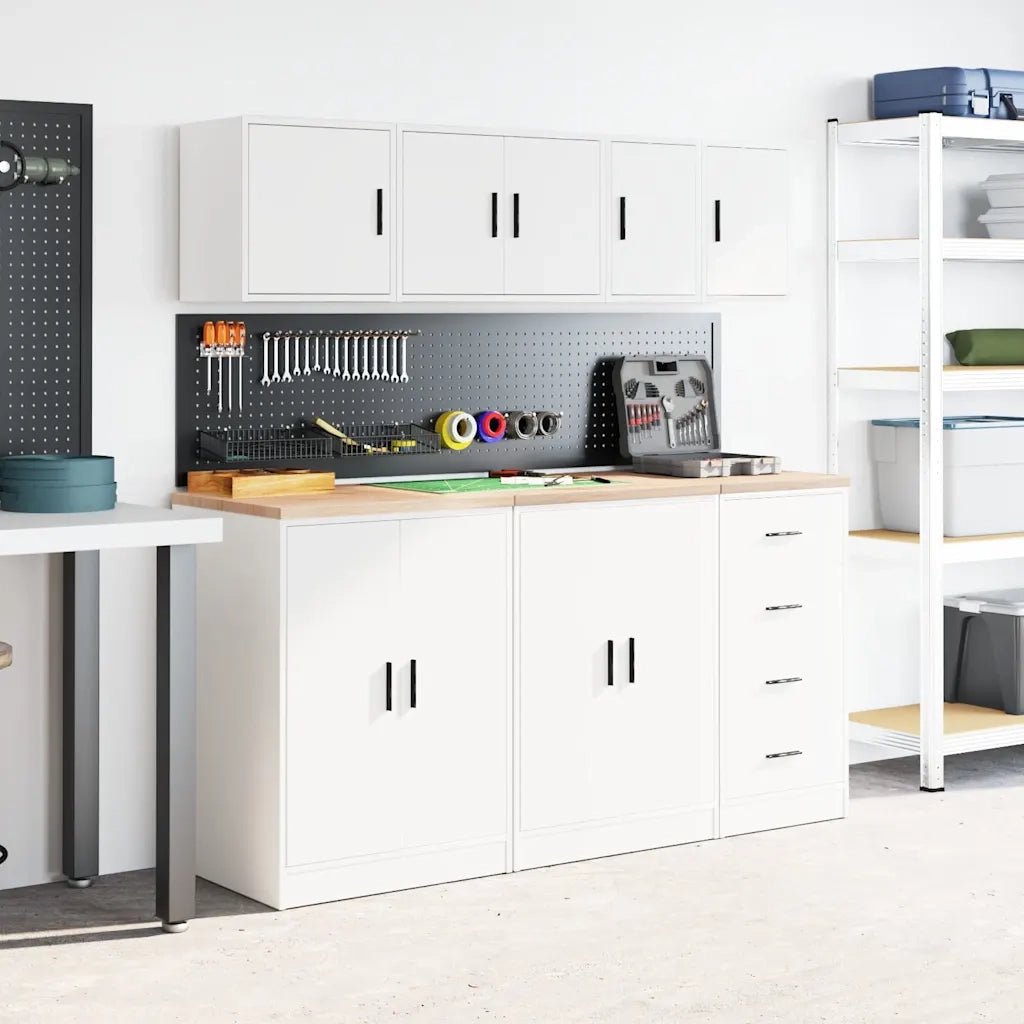 Pensili per Garage 2 pz Bianco in Legno Multistrato 860608