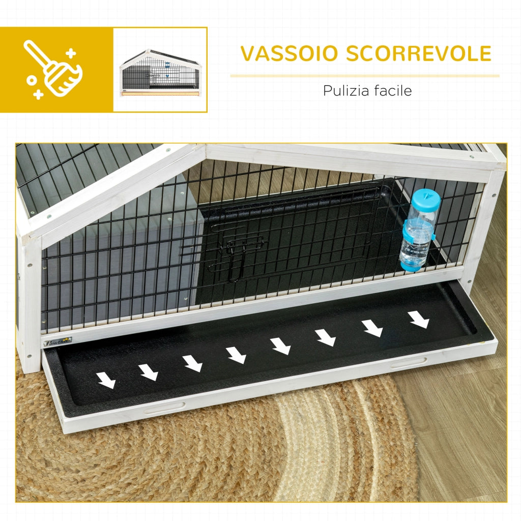 Conigliera in Legno con Casetta e Area Aperta per 1 Coniglio, 90x53x50cm, Grigio Scuro