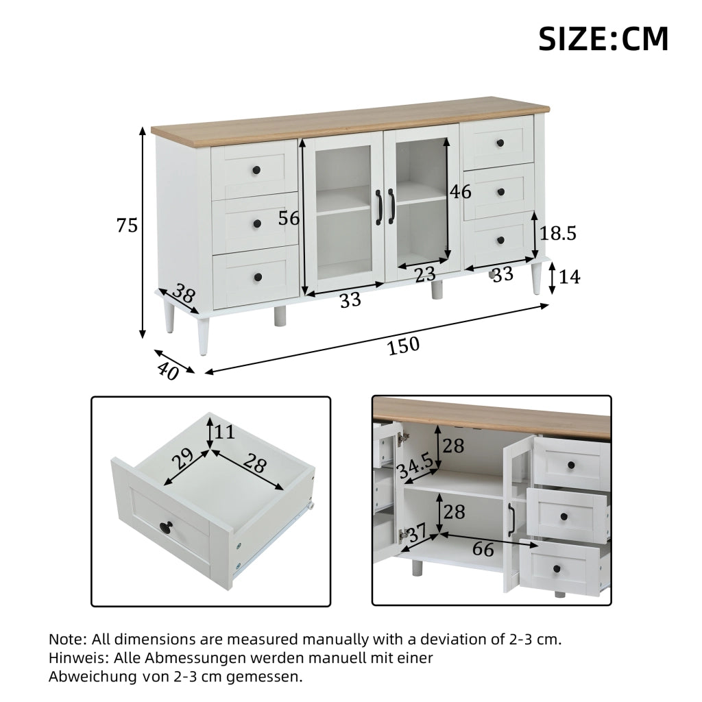 Credenza con 2 ante in acrilico; 6 cassetti e LED - per soggiorno - in MDF - 150 x 40 x 75 cm
