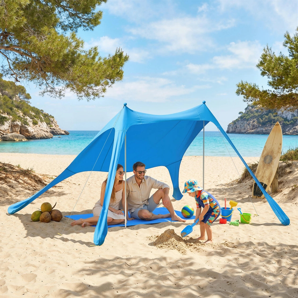 Tenda da Spiaggia per 4 Persone ¨C zephmum ¨C Azzurro, Alluminio e Lycra, 200x208x200 cm