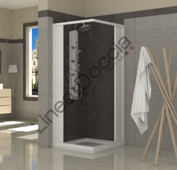 Box doccia Positano - 2 lati, apertura angolare centrale ad angolo retto (doppia anta) - Misura: 75 x 75 x h185