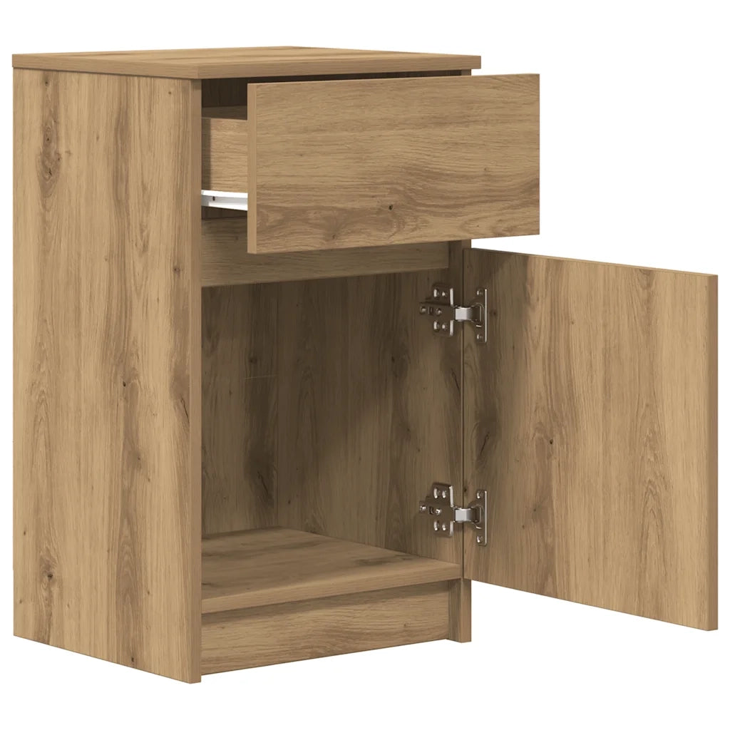 Comodini 2pz-Set di 2 Tavolino da notte Rovere Artigianale 39x35x65cm in Legno Multistrato