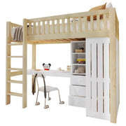 LETTO a soppalco 90x200 cm con scrivania, armadio, 3 cassetti, naturale