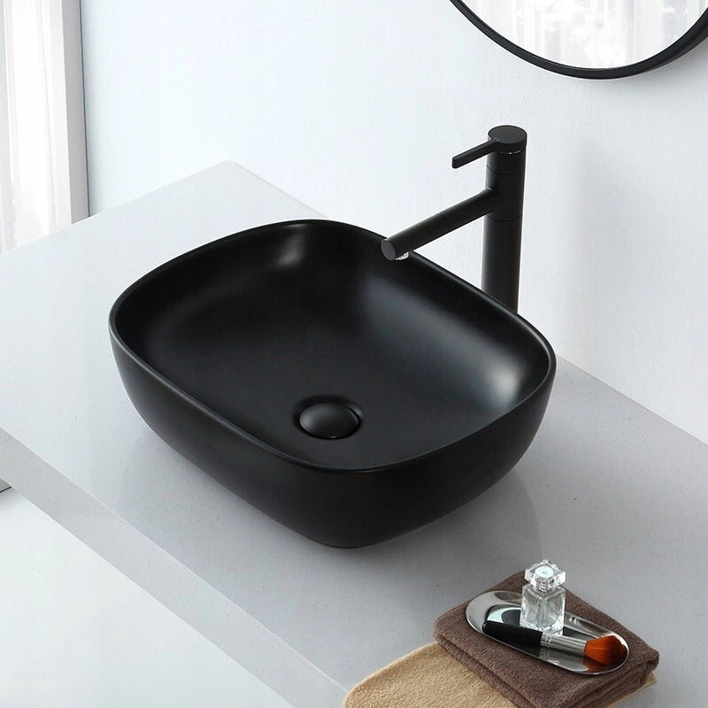 Lavabo da appoggio grande in ceramica nera opaca 46x32 cm