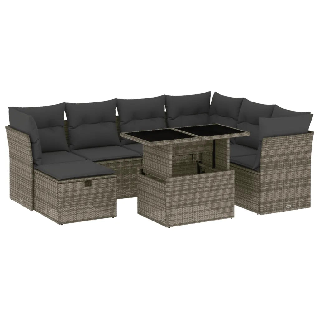 Set Divano da Giardino 8 pz con Cuscini Grigio in Polyrattan