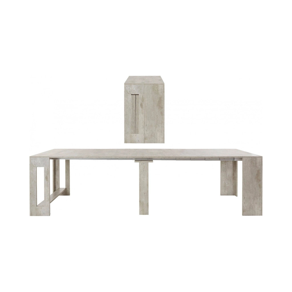 Tavolo da pranzo Anello, Made in Italy, Consolle allungabile fino a 12 posti, con portallunghe, cm 51/300x90h77 Grigio Cenere