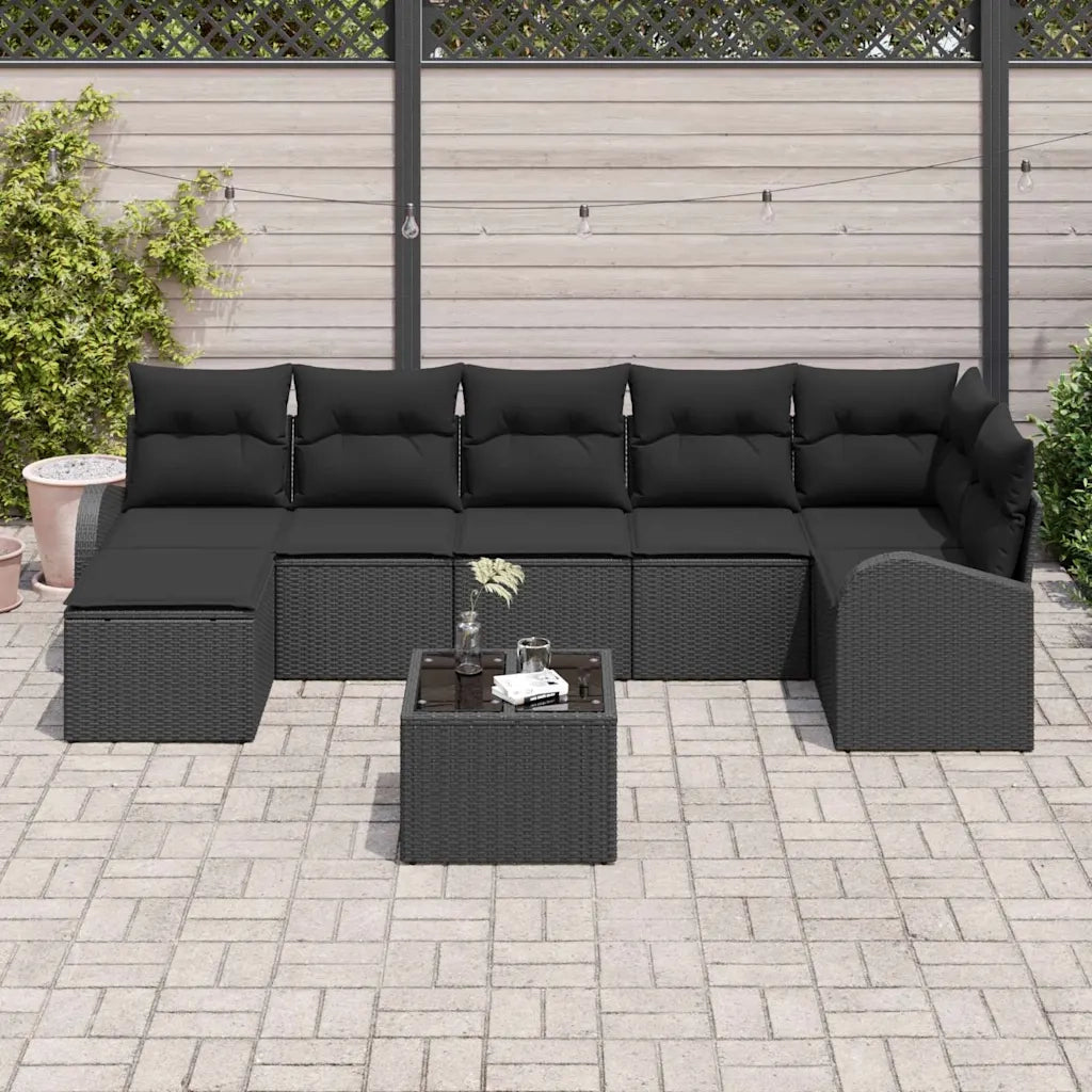 Set Divano da Giardino con cuscino 8 pcs Nero Poly Rattan 3346143
