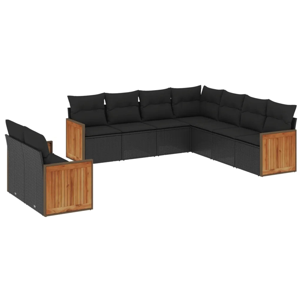 Set Divani da Giardino 9 pz con Cuscini Nero in Polyrattan 3227777