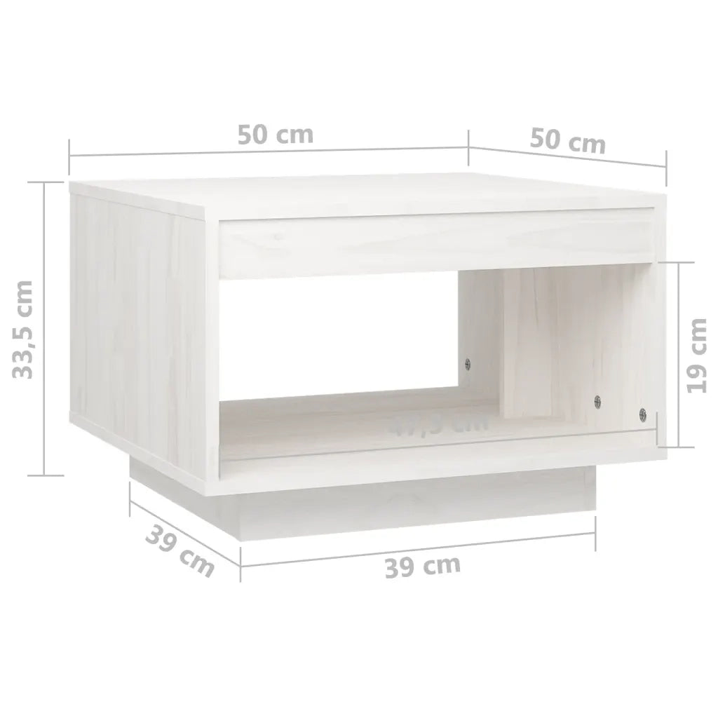 Tavolino da Salotto Bianco 50x50x33,5 cm Legno Massello di Pino 808504