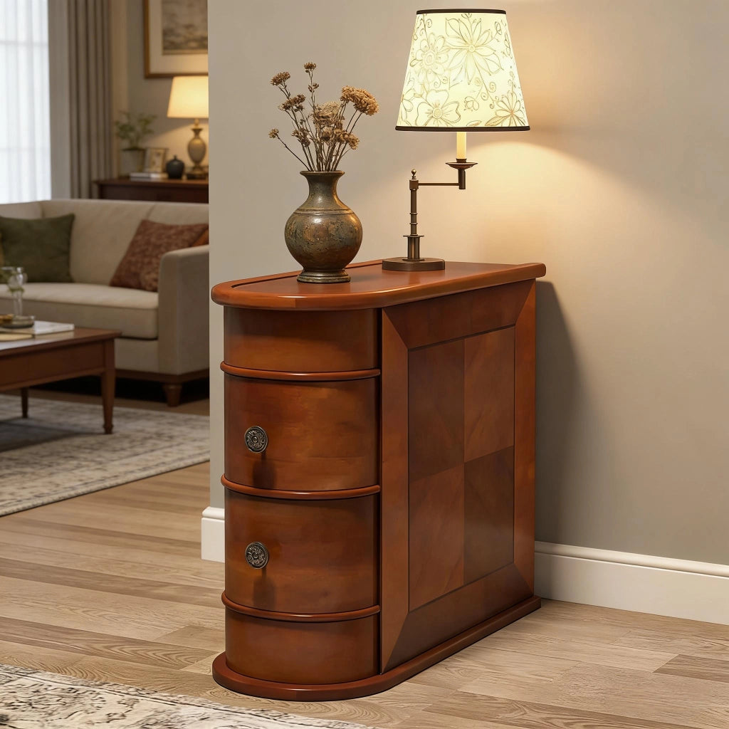 Comodino in legno con 2 cassetti, per camera da letto e soggiorno, senza montaggio, noce, 68 × 35 × 66 cm