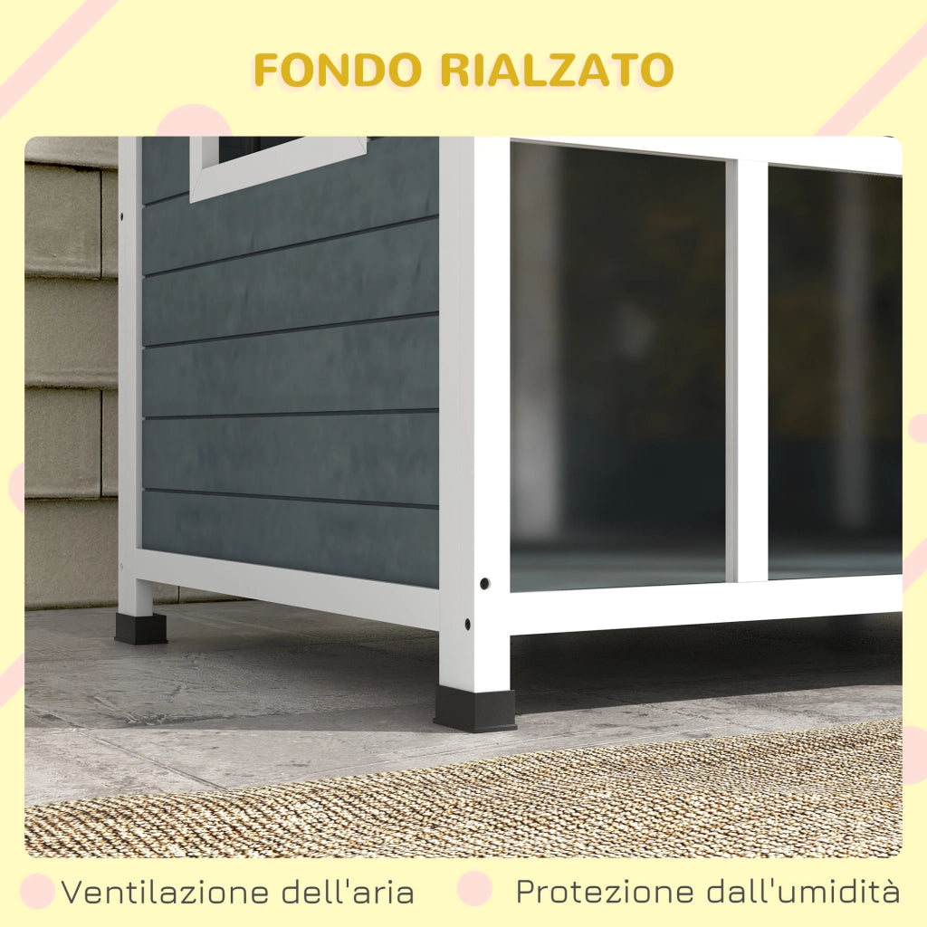 Cuccia per Cani da Esterno in Legno con Tetto Apribile ¨C Minimal ¨C Grigio 101x66.5x70.5 cm