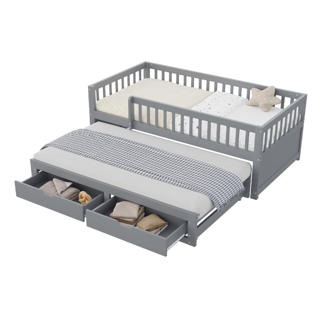 Letto multifunzione 90x200 cm con letto estraibile e cassetti