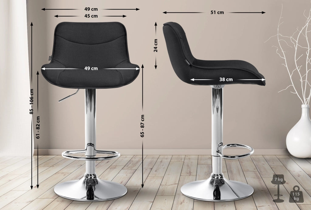 2er Set Barhocker Vonore Stoff chrom