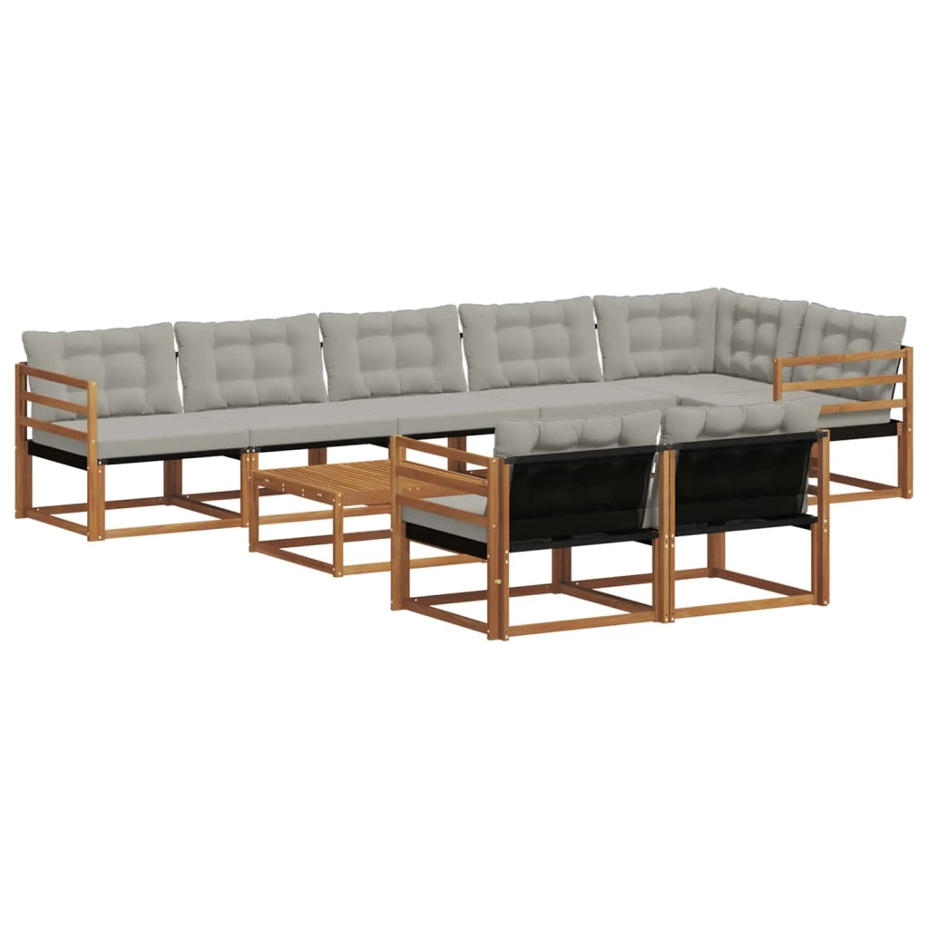 Set di divani da esterno 9 pcs Grigio Naturale e Chiaro