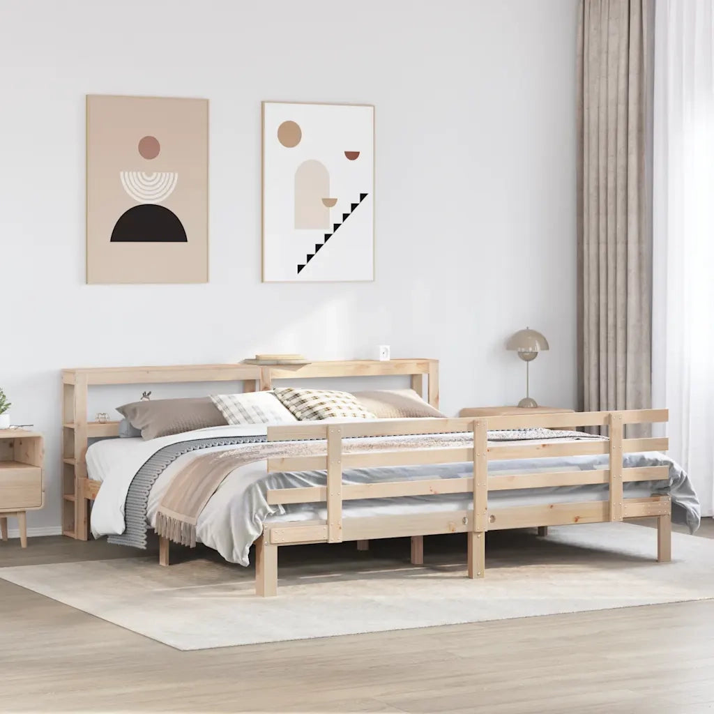 Giroletto con Testiera 200x200 cm in Legno Massello di Pino 3306120