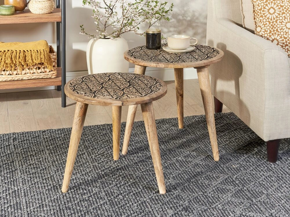 Set di 2 tavolini in legno di mango chiaro Tavolino decorativo Tavolino da salotto piccolo Design orientale