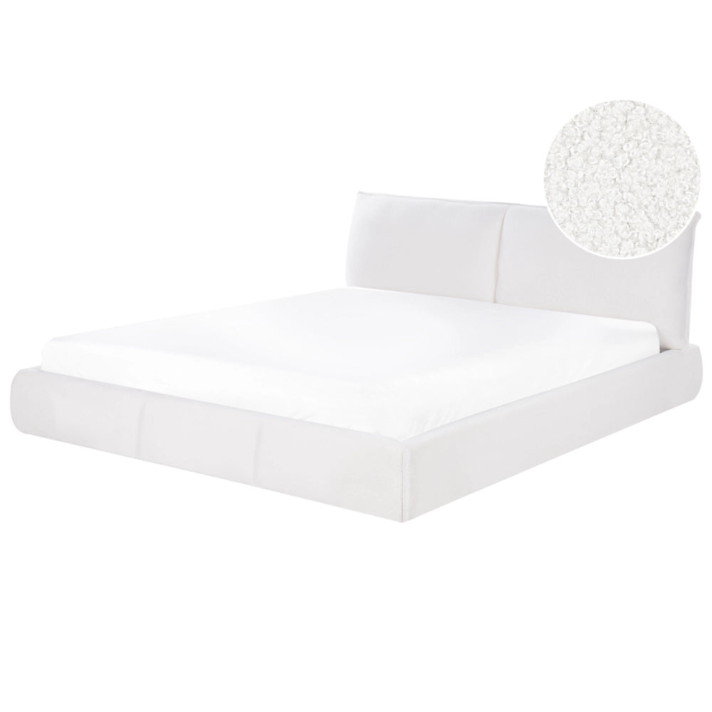 Letto matrimoniale ad acqua imbottito in tessuto boucle bianco 180x200 cm stile classico camera da letto