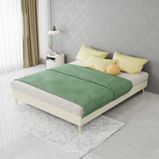 LETTO 140x200 cm Beige in tessuto e metallo con testiera alta