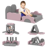 Set di 12 blocchi di schiuma per arrampicare, costruire, strisciare, tappetini da gioco in schiuma con cordura, Grigio+Rosa