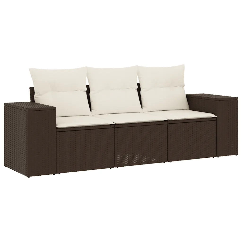 Set Divano da Giardino 3 pz con Cuscini Marrone in Polyrattan 3222262