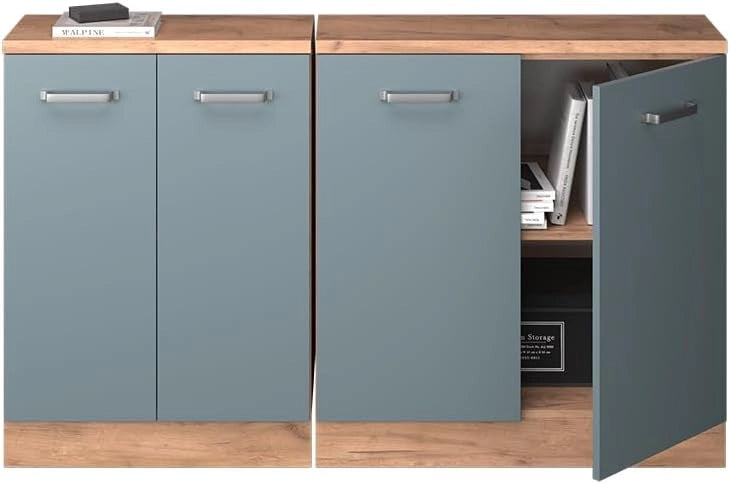 Set di mobili sottotetto Rion, Grigio-blu, 140 cm Set di 2 carcasse armadio profondità 60 cm, adatto per il salvaspazio sotto tetti spioventi