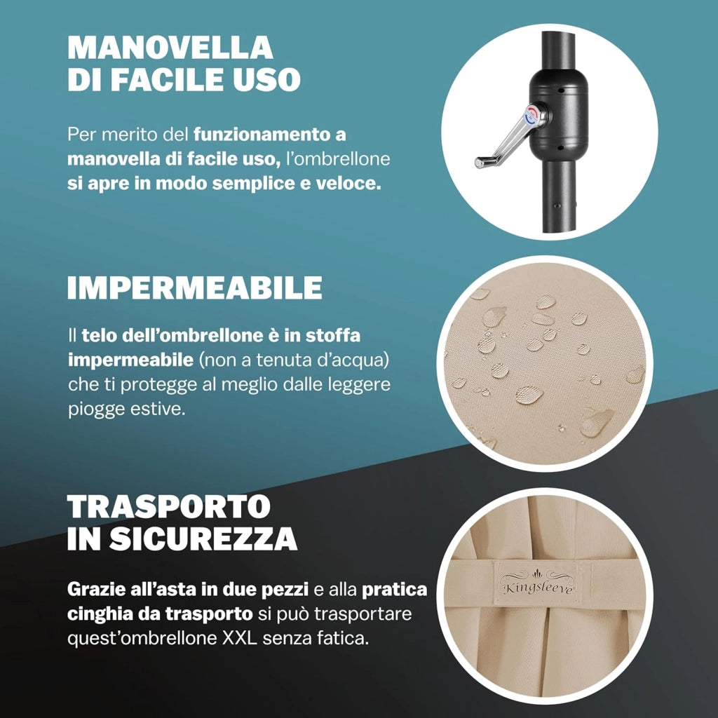 ® Ombrellone UV 80+ XXL 460x270 cm Idrorepellente con Manovella inlc. Custodia Parasole Giardino Terrazza