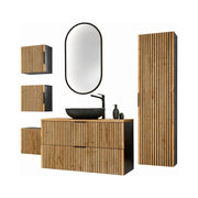 Set KINOKO: mobile sottolavabo 100cm + lavabo nero da appoggio + 1 specchio LED + mobili di contenimento