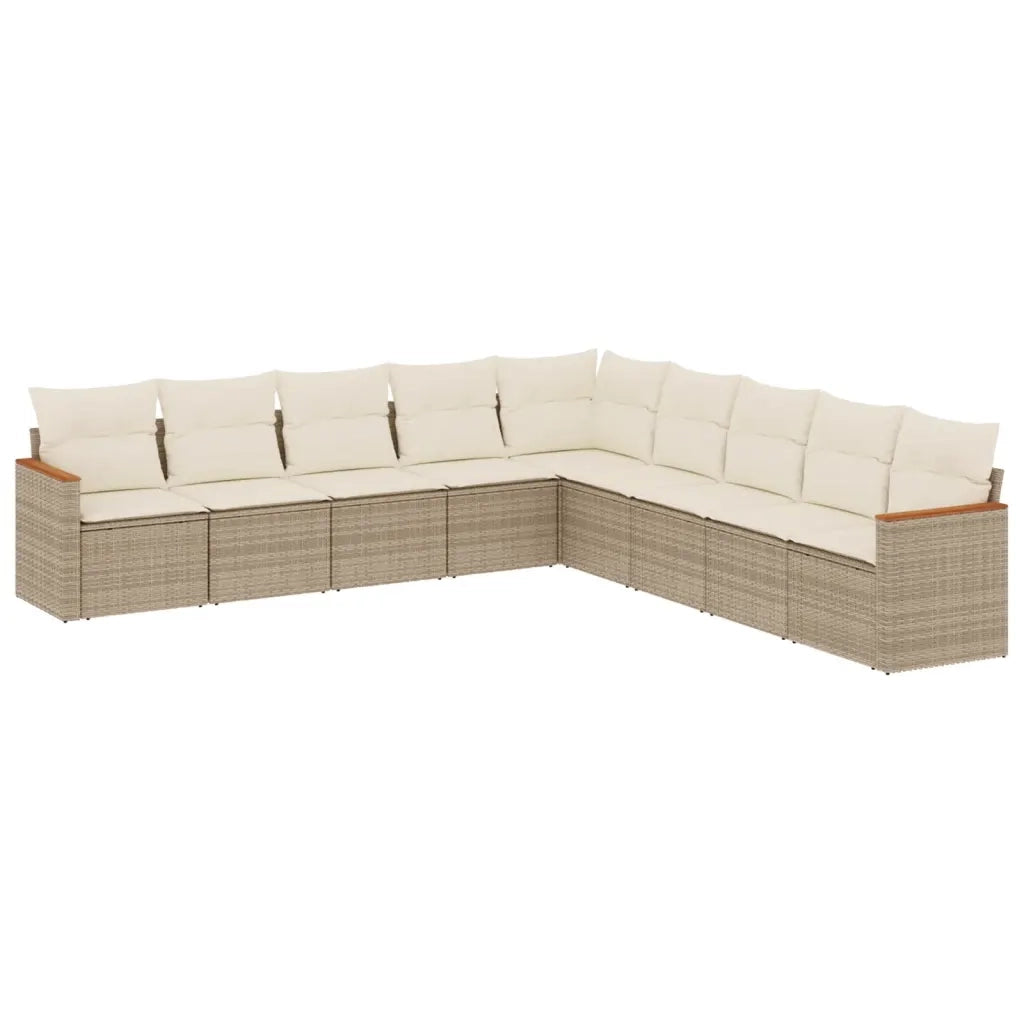 Set Divano da Giardino 9 pz con Cuscini Beige in Polyrattan