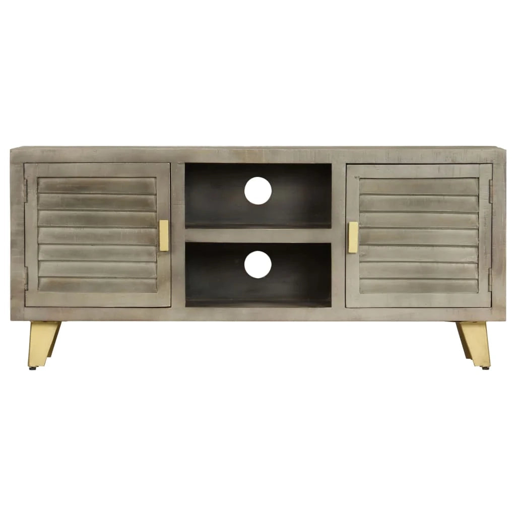 Mobile TV/credenza design pratico legno massello di mango grigio con dettagli in ottone 110 cm 2502186/2