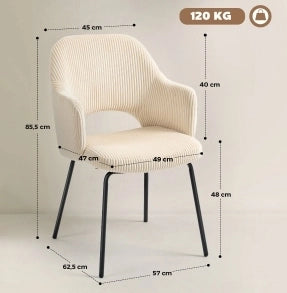 Sedia da pranzo 62,5 x 57 x 85,5 cm in tessuto a coste beige con braccioli