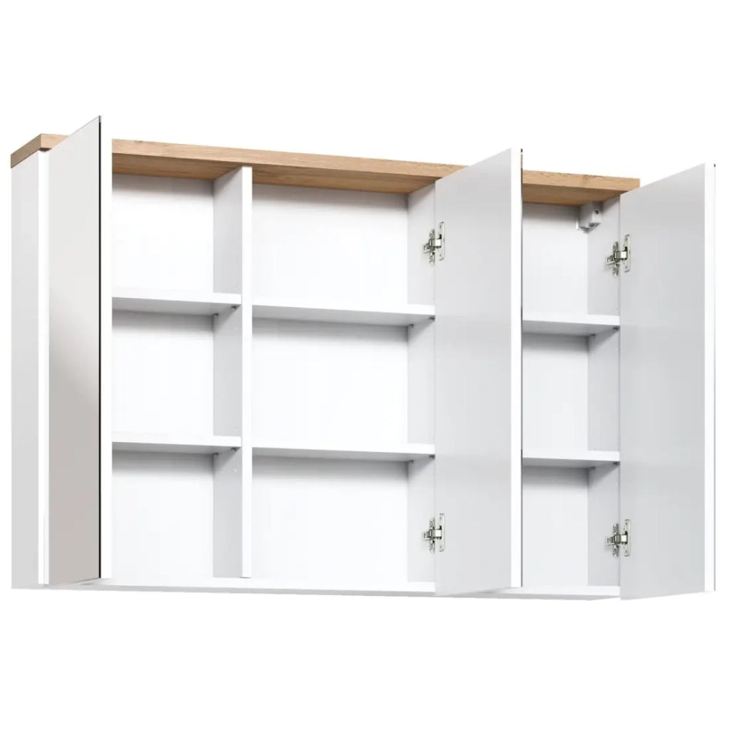 Mobile bagno ERMANO – Rovere chiaro e bianco lucido – 100x69 cm – 3 porte specchio – Da appendere