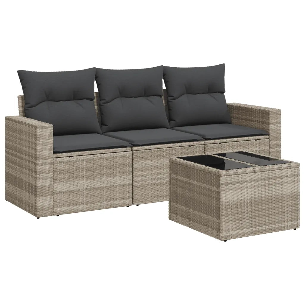 Set Divano da Giardino 4pz con Cuscini Grigio Chiaro Polyrattan